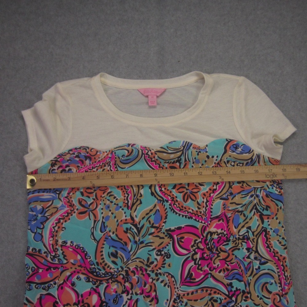 Lilly Pulitzer Blouse Womens XS Blue Paisley Floral Silk Blend Short Sleeve - Picture 9 of 14